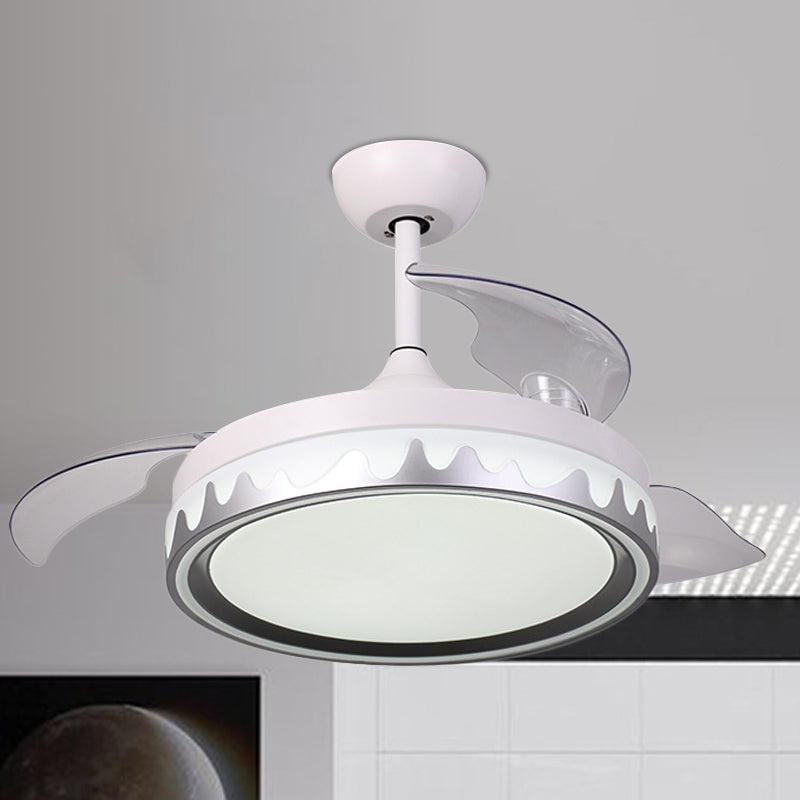 Contemporary Round Semi Flush Acrylic 42" Wide LED Bedroom Ceiling Fan Light with 3 Clear Blade in White White Clearhalo 'Ceiling Fans with Lights' 'Ceiling Fans' 'Modern Ceiling Fans' 'Modern' Lighting' 1451663