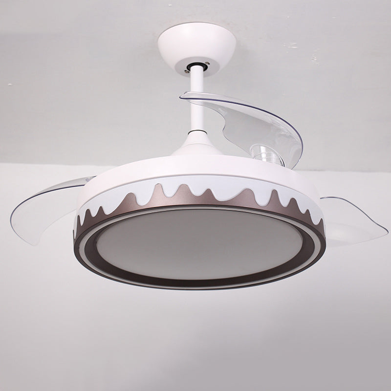 Contemporary Round Semi Flush Acrylic 42" Wide LED Bedroom Ceiling Fan Light with 3 Clear Blade in White Clearhalo 'Ceiling Fans with Lights' 'Ceiling Fans' 'Modern Ceiling Fans' 'Modern' Lighting' 1451664