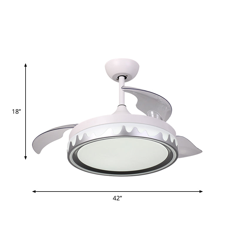 Contemporary Round Semi Flush Acrylic 42" Wide LED Bedroom Ceiling Fan Light with 3 Clear Blade in White Clearhalo 'Ceiling Fans with Lights' 'Ceiling Fans' 'Modern Ceiling Fans' 'Modern' Lighting' 1451666