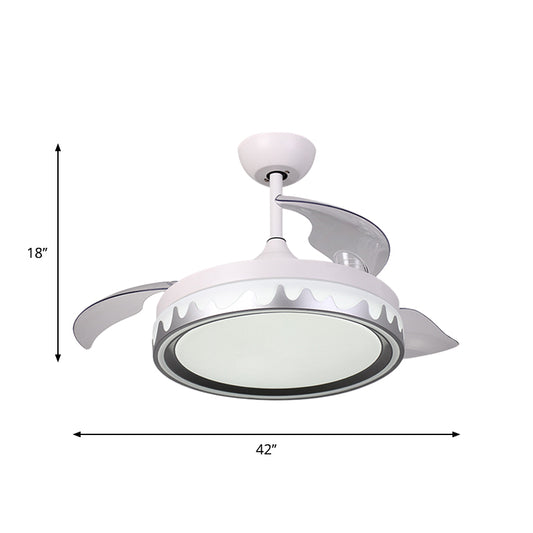 Contemporary Round Semi Flush Acrylic 42" Wide LED Bedroom Ceiling Fan Light with 3 Clear Blade in White Clearhalo 'Ceiling Fans with Lights' 'Ceiling Fans' 'Modern Ceiling Fans' 'Modern' Lighting' 1451666