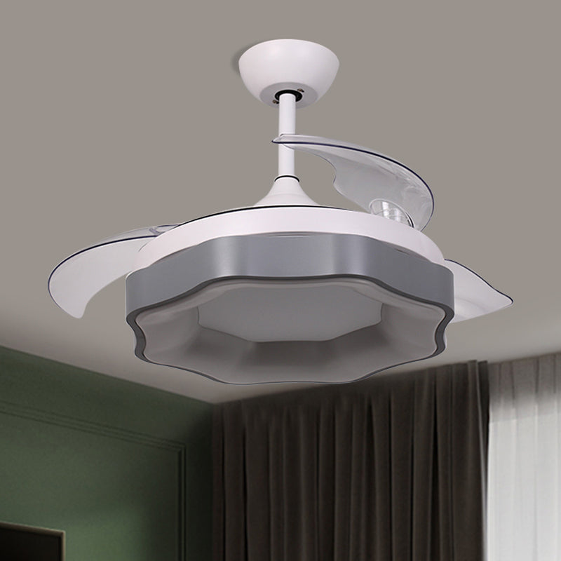 19" W Grey Floral Pendant Fan Lamp Modernist Acrylic 3 Blades LED Semi Flush Chandelier Clearhalo 'Ceiling Fans with Lights' 'Ceiling Fans' 'Modern Ceiling Fans' 'Modern' Lighting' 1451668