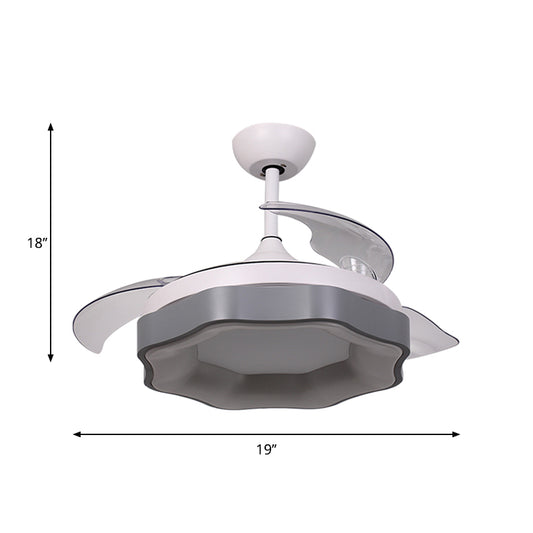 19" W Grey Floral Pendant Fan Lamp Modernist Acrylic 3 Blades LED Semi Flush Chandelier Clearhalo 'Ceiling Fans with Lights' 'Ceiling Fans' 'Modern Ceiling Fans' 'Modern' Lighting' 1451670