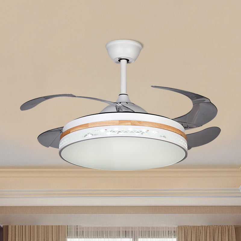 Acrylic Drum Semi Flush Mount Nordic Style LED White Hanging Fan Lighting with 4 Blades, 42" Width Clearhalo 'Ceiling Fans with Lights' 'Ceiling Fans' 'Modern Ceiling Fans' 'Modern' Lighting' 1451672