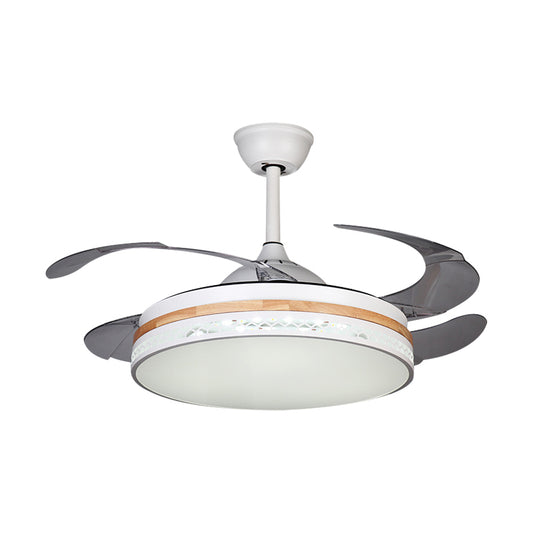 Acrylic Drum Semi Flush Mount Nordic Style LED White Hanging Fan Lighting with 4 Blades, 42" Width Clearhalo 'Ceiling Fans with Lights' 'Ceiling Fans' 'Modern Ceiling Fans' 'Modern' Lighting' 1451673