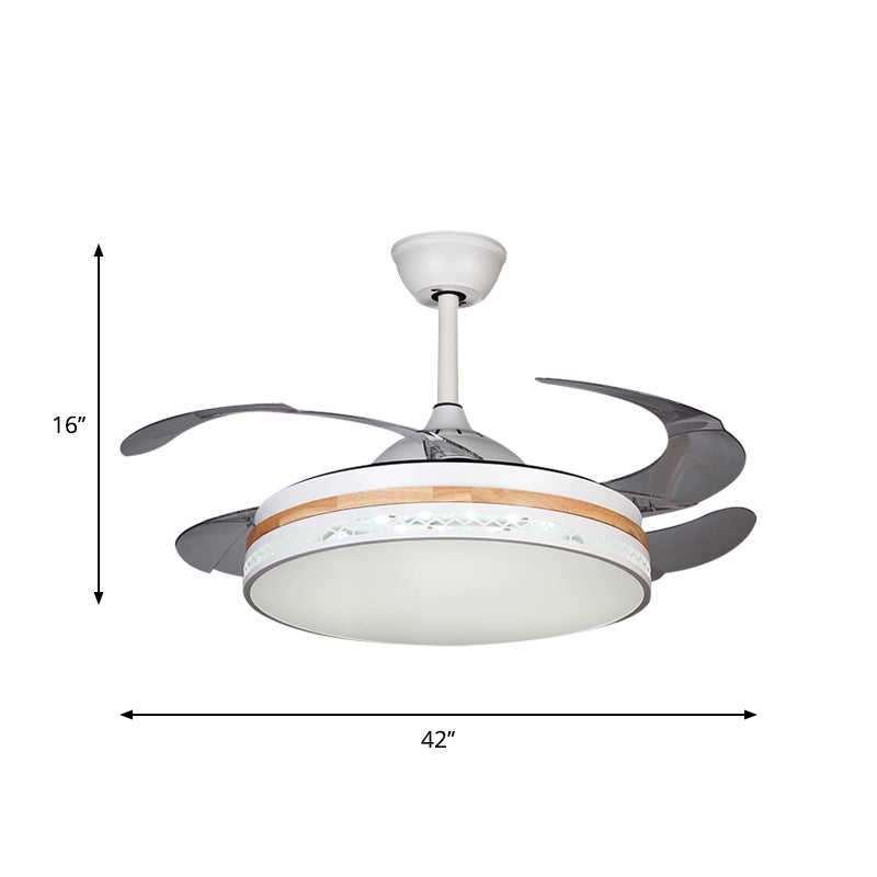Acrylic Drum Semi Flush Mount Nordic Style LED White Hanging Fan Lighting with 4 Blades, 42" Width Clearhalo 'Ceiling Fans with Lights' 'Ceiling Fans' 'Modern Ceiling Fans' 'Modern' Lighting' 1451674