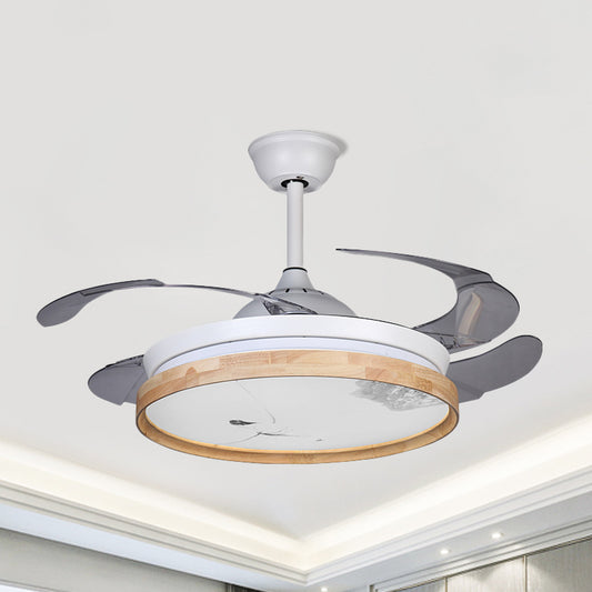 Circle Ceiling Fan Light Minimalism Acrylic White 4-Blade LED Semi Flush Mount with Wooden Detail, 42" Wide White Clearhalo 'Ceiling Fans with Lights' 'Ceiling Fans' 'Modern Ceiling Fans' 'Modern' Lighting' 1451675