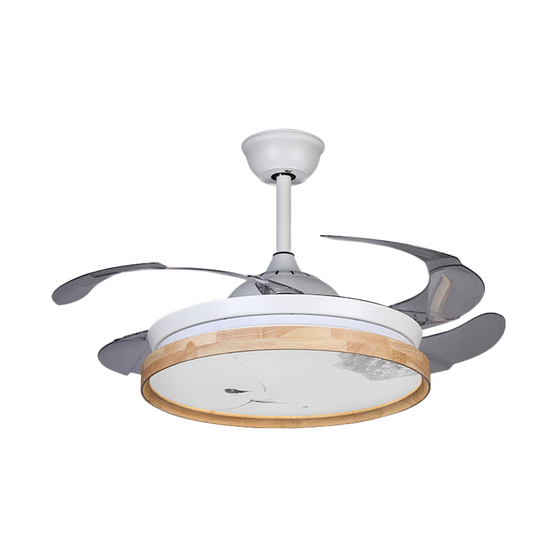 Circle Ceiling Fan Light Minimalism Acrylic White 4-Blade LED Semi Flush Mount with Wooden Detail, 42" Wide Clearhalo 'Ceiling Fans with Lights' 'Ceiling Fans' 'Modern Ceiling Fans' 'Modern' Lighting' 1451677