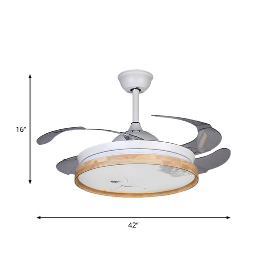 Circle Ceiling Fan Light Minimalism Acrylic White 4-Blade LED Semi Flush Mount with Wooden Detail, 42" Wide Clearhalo 'Ceiling Fans with Lights' 'Ceiling Fans' 'Modern Ceiling Fans' 'Modern' Lighting' 1451678