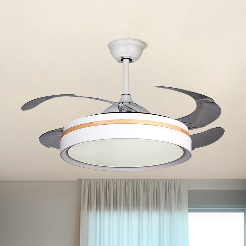 42" W Iron Round Semi Flush Contemporary LED White Pendant Fan Lighting with 4 Clear Blades White Clearhalo 'Ceiling Fans with Lights' 'Ceiling Fans' 'Modern Ceiling Fans' 'Modern' Lighting' 1451679