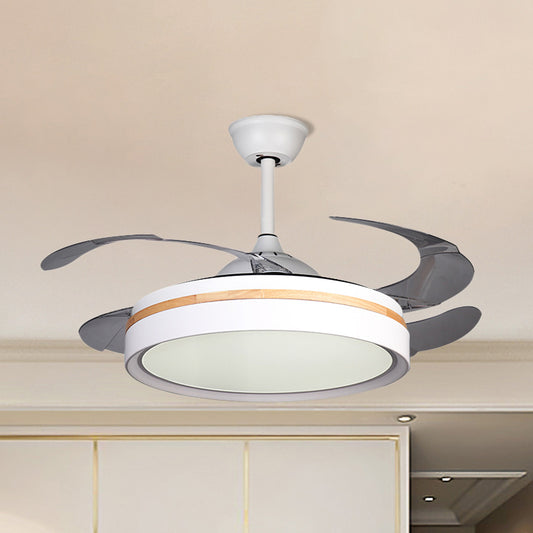 42" W Iron Round Semi Flush Contemporary LED White Pendant Fan Lighting with 4 Clear Blades Clearhalo 'Ceiling Fans with Lights' 'Ceiling Fans' 'Modern Ceiling Fans' 'Modern' Lighting' 1451680