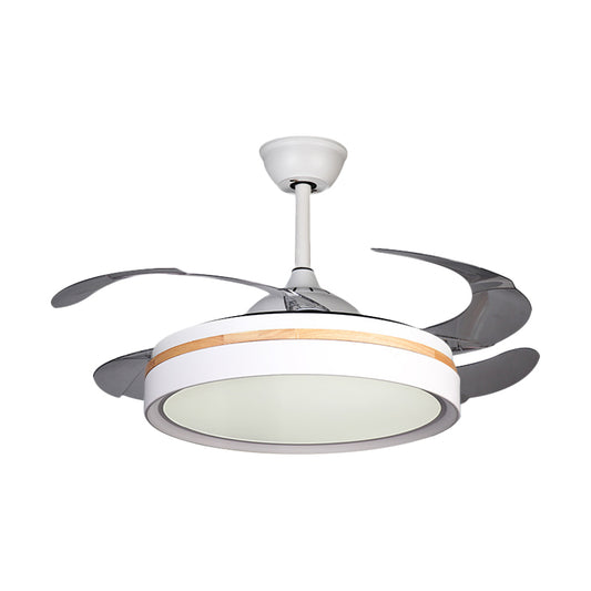 42" W Iron Round Semi Flush Contemporary LED White Pendant Fan Lighting with 4 Clear Blades Clearhalo 'Ceiling Fans with Lights' 'Ceiling Fans' 'Modern Ceiling Fans' 'Modern' Lighting' 1451681