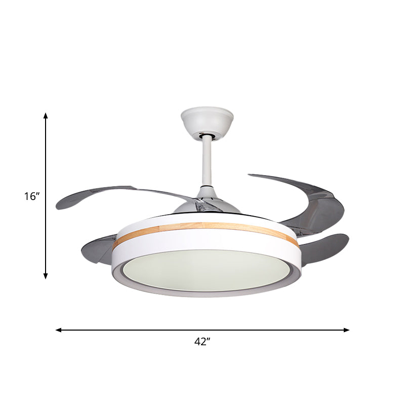 42" W Iron Round Semi Flush Contemporary LED White Pendant Fan Lighting with 4 Clear Blades Clearhalo 'Ceiling Fans with Lights' 'Ceiling Fans' 'Modern Ceiling Fans' 'Modern' Lighting' 1451682