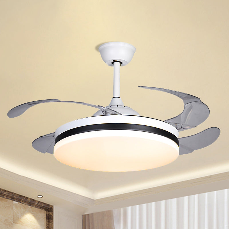 42" Wide White Drum Shape Semi Flush Mount Nordic Style Acrylic 4 Blades LED Pendant Fan Light White Clearhalo 'Ceiling Fans with Lights' 'Ceiling Fans' 'Modern Ceiling Fans' 'Modern' Lighting' 1451687