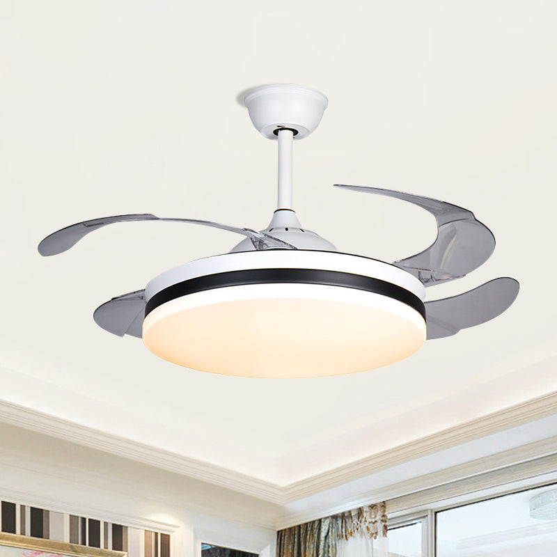 42" Wide White Drum Shape Semi Flush Mount Nordic Style Acrylic 4 Blades LED Pendant Fan Light Clearhalo 'Ceiling Fans with Lights' 'Ceiling Fans' 'Modern Ceiling Fans' 'Modern' Lighting' 1451688