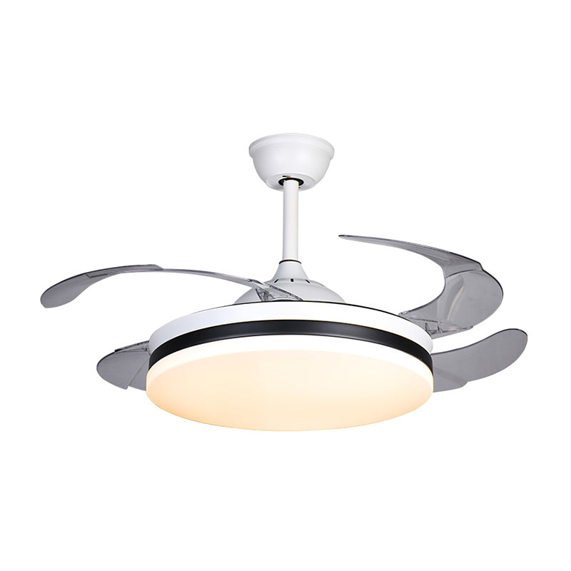 42" Wide White Drum Shape Semi Flush Mount Nordic Style Acrylic 4 Blades LED Pendant Fan Light Clearhalo 'Ceiling Fans with Lights' 'Ceiling Fans' 'Modern Ceiling Fans' 'Modern' Lighting' 1451689