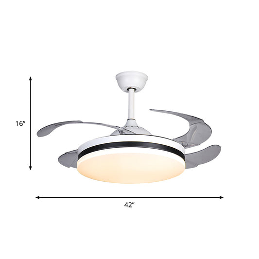 42" Wide White Drum Shape Semi Flush Mount Nordic Style Acrylic 4 Blades LED Pendant Fan Light Clearhalo 'Ceiling Fans with Lights' 'Ceiling Fans' 'Modern Ceiling Fans' 'Modern' Lighting' 1451690