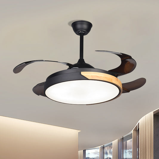 42" W Black Drum Hanging Fan Lamp Minimalism LED Acrylic Semi Flush Ceiling Light with 4 Blades Clearhalo 'Ceiling Fans with Lights' 'Ceiling Fans' 'Modern Ceiling Fans' 'Modern' Lighting' 1451700