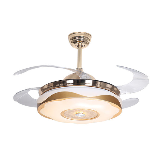 Acrylic Round Semi Flush Mount Nordic Style 42" Wide LED White Pendant Fan Light with 4 Blades and Floral Pattern Clearhalo 'Ceiling Fans with Lights' 'Ceiling Fans' 'Modern Ceiling Fans' 'Modern' Lighting' 1451705