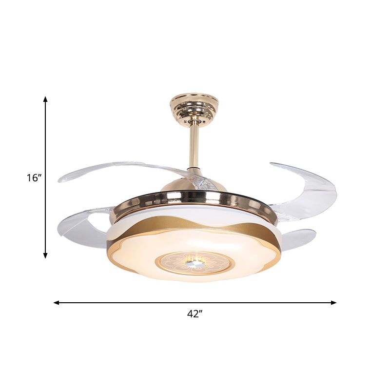 Acrylic Round Semi Flush Mount Nordic Style 42" Wide LED White Pendant Fan Light with 4 Blades and Floral Pattern Clearhalo 'Ceiling Fans with Lights' 'Ceiling Fans' 'Modern Ceiling Fans' 'Modern' Lighting' 1451706