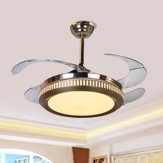 Circular Ceiling Fan Lighting Modernist Metallic LED Silver Semi Flush Mount with 4 Clear Blades, 16.5" Width Clearhalo 'Ceiling Fans with Lights' 'Ceiling Fans' 'Modern Ceiling Fans' 'Modern' Lighting' 1451708