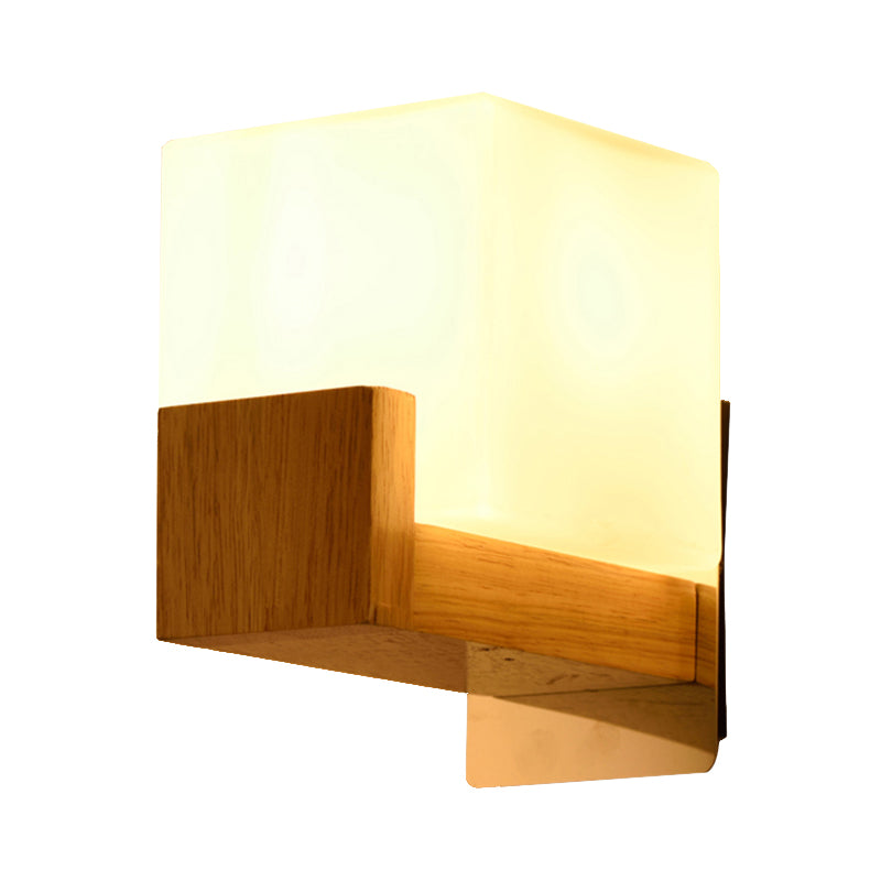 White Cube Sconce Light Japanese Style Simple Opal Glass Wall Lamp for Stair Living Room Clearhalo 'Modern wall lights' 'Modern' 'Wall Lamps & Sconces' 'Wall Lights' Lighting' 145171
