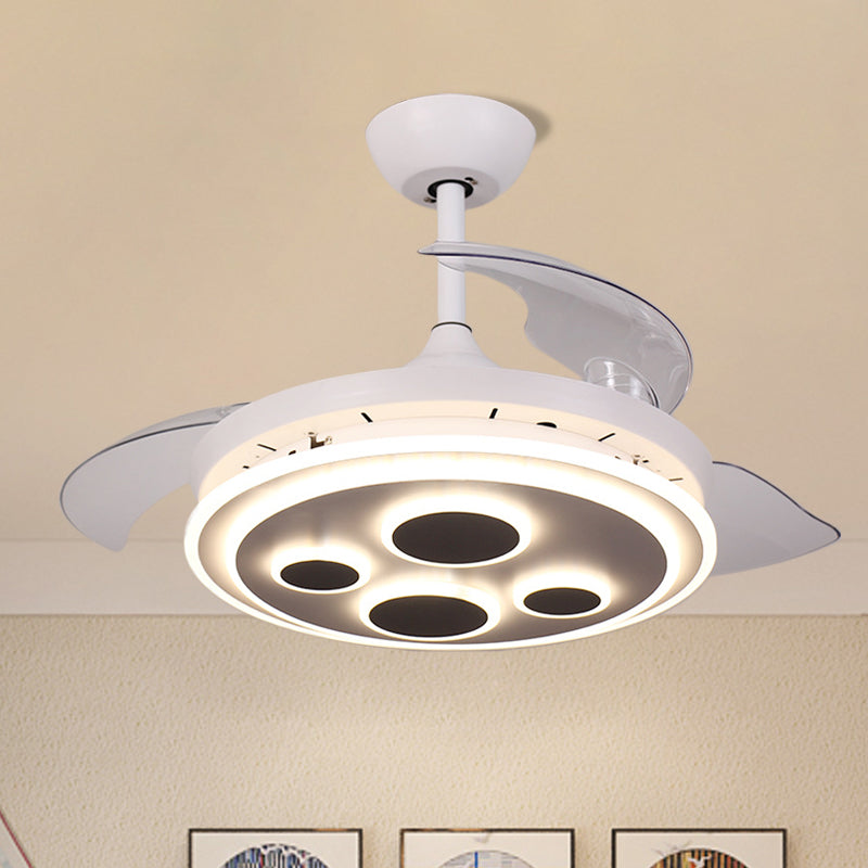 42" W White Circle Semi Flush Simplicity Acrylic 3 Blades LED Hanging Fan Lighting for Drawing Room White Clearhalo 'Ceiling Fans with Lights' 'Ceiling Fans' 'Modern Ceiling Fans' 'Modern' Lighting' 1451711
