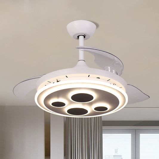 42" W White Circle Semi Flush Simplicity Acrylic 3 Blades LED Hanging Fan Lighting for Drawing Room Clearhalo 'Ceiling Fans with Lights' 'Ceiling Fans' 'Modern Ceiling Fans' 'Modern' Lighting' 1451712