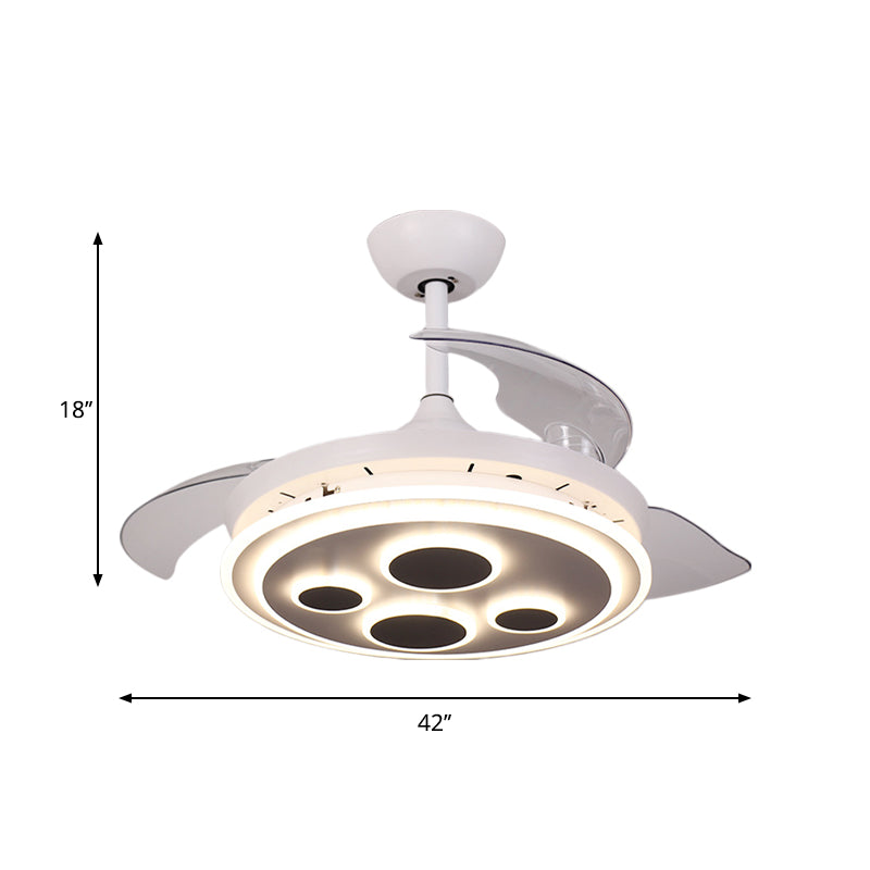 42" W White Circle Semi Flush Simplicity Acrylic 3 Blades LED Hanging Fan Lighting for Drawing Room Clearhalo 'Ceiling Fans with Lights' 'Ceiling Fans' 'Modern Ceiling Fans' 'Modern' Lighting' 1451714