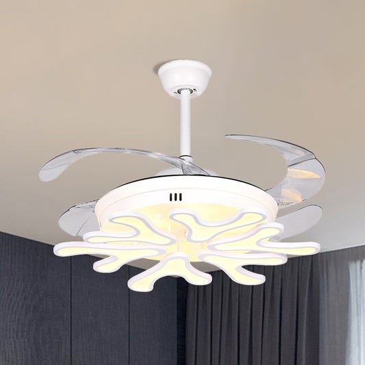 Contemporary Bloom Pendant Fan Lamp Iron Living Room LED Semi Flush Ceiling Light with 4 Clear Blades in White, 42" Width White Clearhalo 'Ceiling Fans with Lights' 'Ceiling Fans' 'Modern Ceiling Fans' 'Modern' Lighting' 1451715
