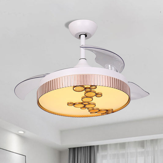 42" Width Acrylic Drum Semi Flush Mount Contemporary White 3 Blades LED Ceiling Fan Light with Bubble Decor Clearhalo 'Ceiling Fans with Lights' 'Ceiling Fans' 'Modern Ceiling Fans' 'Modern' Lighting' 1451732