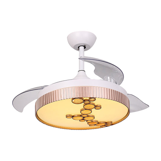 42" Width Acrylic Drum Semi Flush Mount Contemporary White 3 Blades LED Ceiling Fan Light with Bubble Decor Clearhalo 'Ceiling Fans with Lights' 'Ceiling Fans' 'Modern Ceiling Fans' 'Modern' Lighting' 1451733