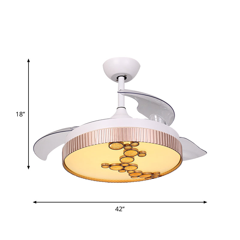 42" Width Acrylic Drum Semi Flush Mount Contemporary White 3 Blades LED Ceiling Fan Light with Bubble Decor Clearhalo 'Ceiling Fans with Lights' 'Ceiling Fans' 'Modern Ceiling Fans' 'Modern' Lighting' 1451734