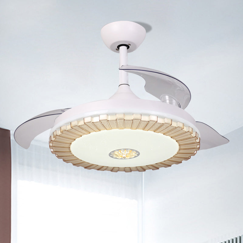 White Round Hanging Fan Light Nordic Style LED Acrylic Semi Flush Chandelier with 3 Clear Blades, 42" W White Clearhalo 'Ceiling Fans with Lights' 'Ceiling Fans' 'Modern Ceiling Fans' 'Modern' Lighting' 1451735