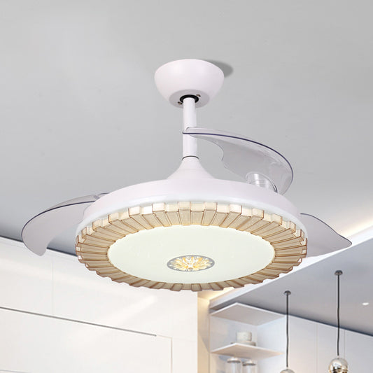 White Round Hanging Fan Light Nordic Style LED Acrylic Semi Flush Chandelier with 3 Clear Blades, 42" W Clearhalo 'Ceiling Fans with Lights' 'Ceiling Fans' 'Modern Ceiling Fans' 'Modern' Lighting' 1451736
