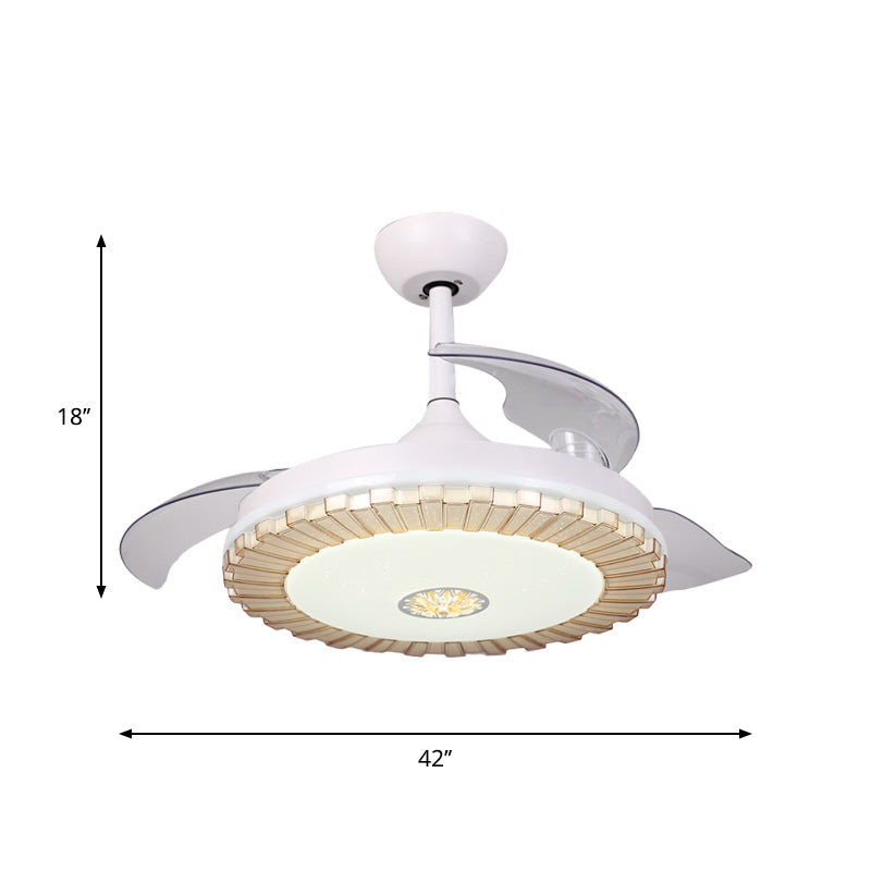 White Round Hanging Fan Light Nordic Style LED Acrylic Semi Flush Chandelier with 3 Clear Blades, 42" W Clearhalo 'Ceiling Fans with Lights' 'Ceiling Fans' 'Modern Ceiling Fans' 'Modern' Lighting' 1451738