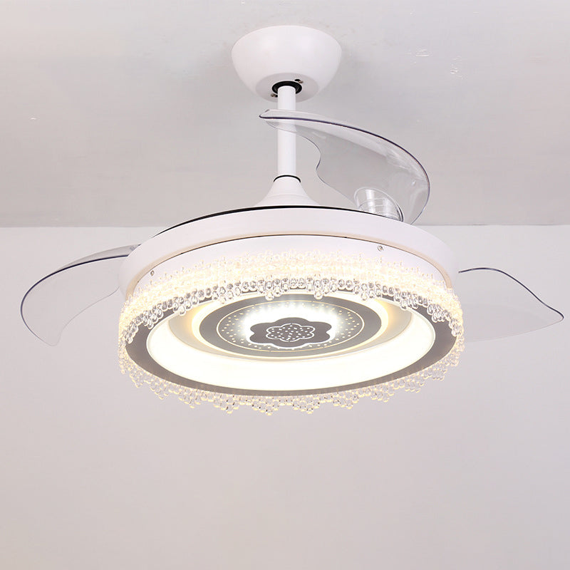 42" W Circular Semi Flush Light Modernist Acrylic White 3 Blades LED Pendant Fan Lamp with Floral Trim Clearhalo 'Ceiling Fans with Lights' 'Ceiling Fans' 'Modern Ceiling Fans' 'Modern' Lighting' 1451740