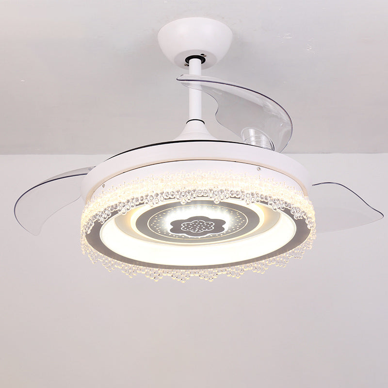 42" W Circular Semi Flush Light Modernist Acrylic White 3 Blades LED Pendant Fan Lamp with Floral Trim Clearhalo 'Ceiling Fans with Lights' 'Ceiling Fans' 'Modern Ceiling Fans' 'Modern' Lighting' 1451740