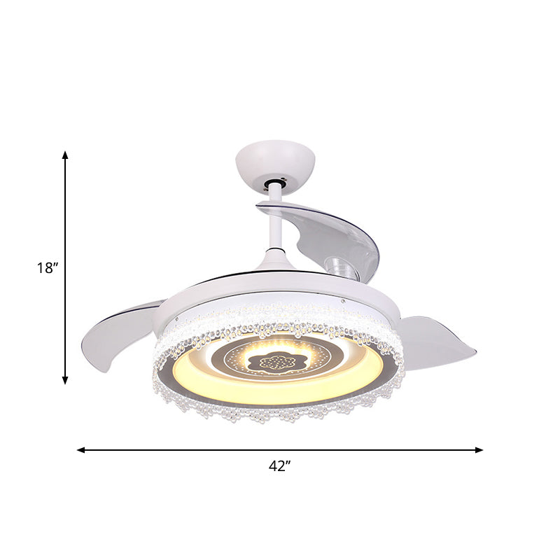 42" W Circular Semi Flush Light Modernist Acrylic White 3 Blades LED Pendant Fan Lamp with Floral Trim Clearhalo 'Ceiling Fans with Lights' 'Ceiling Fans' 'Modern Ceiling Fans' 'Modern' Lighting' 1451742
