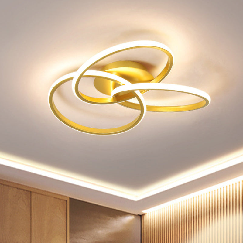 16.5"/20.5" W 3-Ring Semi Flush Nordic Style Metallic Black/Gold LED Close to Ceiling Lighting, Warm/White Light Gold Clearhalo 'Ceiling Lights' 'Close To Ceiling Lights' 'Close to ceiling' 'Semi-flushmount' Lighting' 1451760