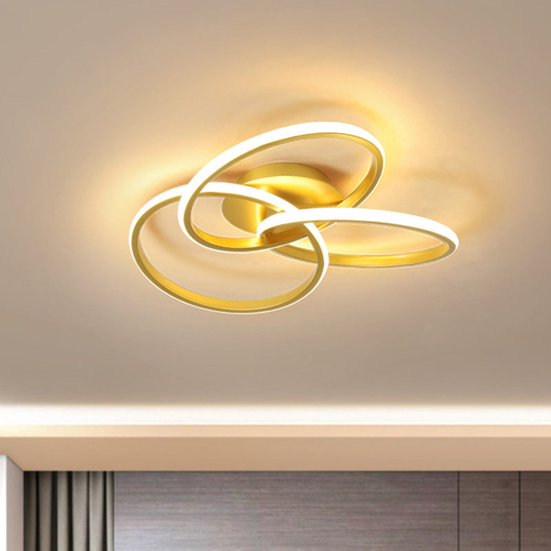 16.5"/20.5" W 3-Ring Semi Flush Nordic Style Metallic Black/Gold LED Close to Ceiling Lighting, Warm/White Light Clearhalo 'Ceiling Lights' 'Close To Ceiling Lights' 'Close to ceiling' 'Semi-flushmount' Lighting' 1451761