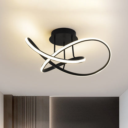Black/White Twisted Line Ceiling Flush Contemporary LED Aluminum Semi Flush Chandelier in Warm/White Light, 19.5"/23.5" Width Black Clearhalo 'Ceiling Lights' 'Close To Ceiling Lights' 'Close to ceiling' 'Semi-flushmount' Lighting' 1451764