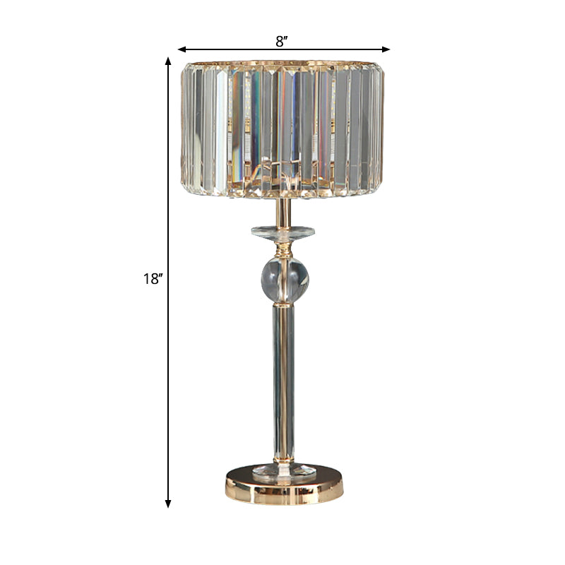1 Bulb Table Light with Drum Shade Clear Crystal Modern Bedchamber Nightstand Lamp in Champagne, 10"/8" W Clearhalo 'Lamps' 'Table Lamps' Lighting' 1451798