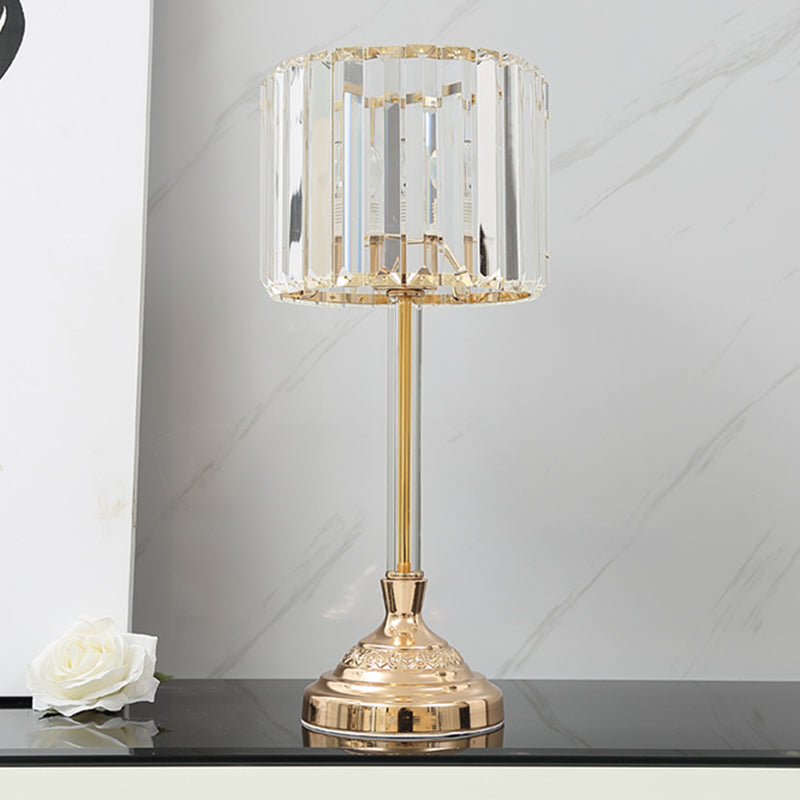 1 Bulb Table Light with Drum Shade Clear Crystal Modern Bedchamber Nightstand Lamp in Champagne, 10"/8" W Clearhalo 'Lamps' 'Table Lamps' Lighting' 1451801
