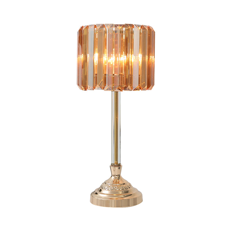 1 Bulb Table Light with Drum Shade Clear Crystal Modern Bedchamber Nightstand Lamp in Champagne, 10"/8" W Clearhalo 'Lamps' 'Table Lamps' Lighting' 1451802