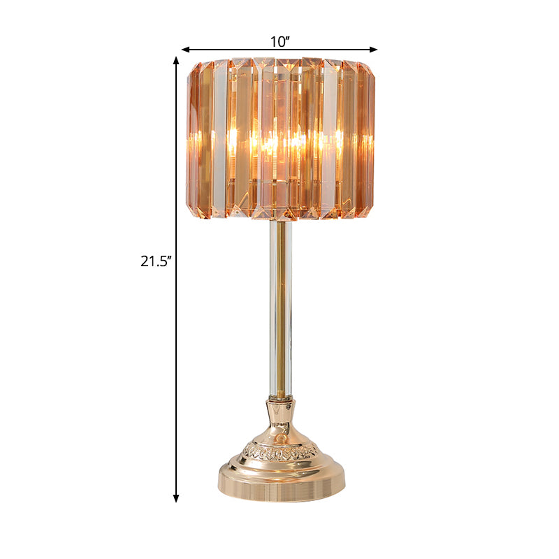 1 Bulb Table Light with Drum Shade Clear Crystal Modern Bedchamber Nightstand Lamp in Champagne, 10"/8" W Clearhalo 'Lamps' 'Table Lamps' Lighting' 1451803
