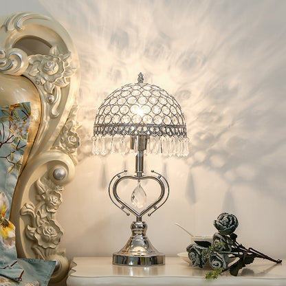 Chrome 1 Head Night Stand Lamp Contemporary Metal Half Sphere Table Light with Crystal-Encrusted and Droplets Chrome Clearhalo 'Lamps' 'Table Lamps' Lighting' 1451804