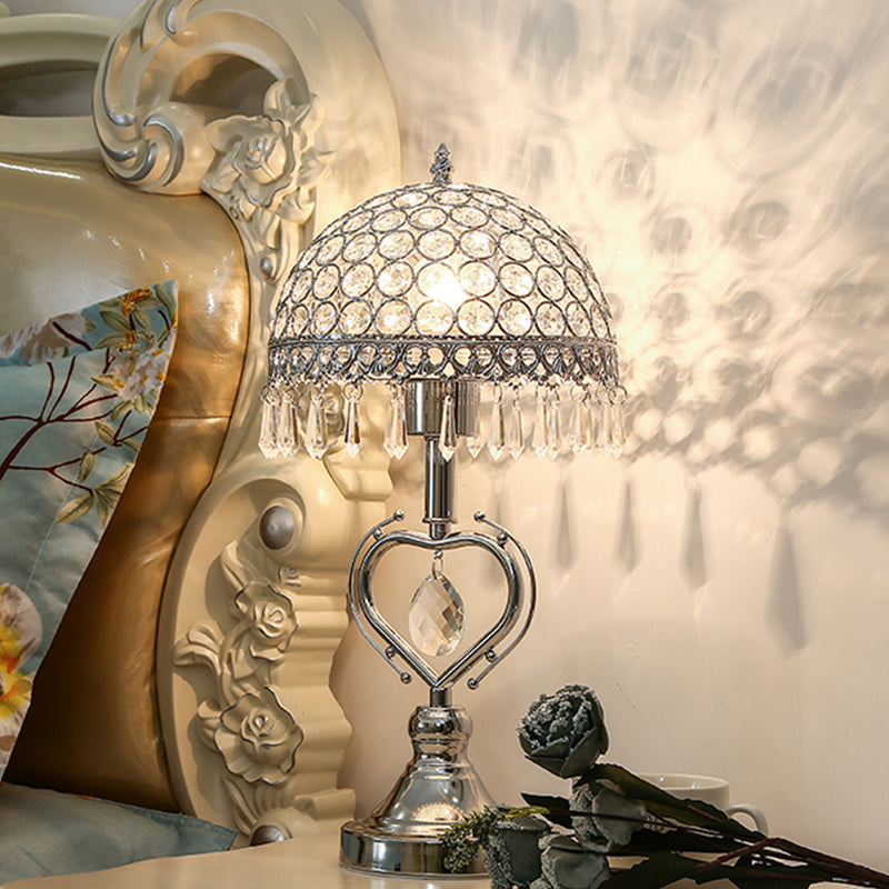 Chrome 1 Head Night Stand Lamp Contemporary Metal Half Sphere Table Light with Crystal-Encrusted and Droplets Clearhalo 'Lamps' 'Table Lamps' Lighting' 1451805