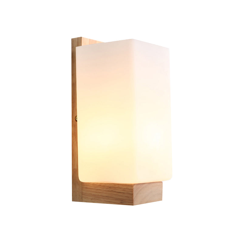 Japanese Stylish Cuboid Wall Sconce One Light Frosted Glass Wall Lighting in White for Office Hotel Clearhalo 'Modern wall lights' 'Modern' 'Wall Lamps & Sconces' 'Wall Lights' Lighting' 145185