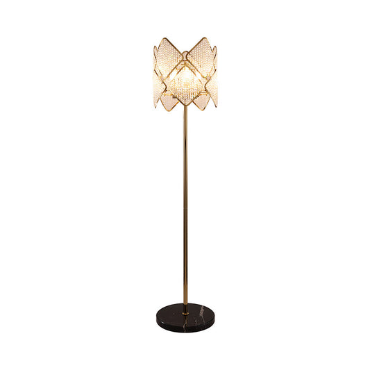 Round Parlor Standing Floor Lamp Modern Clear Crystal Strand 1 Head Gold/Chrome Floor Light with Rhombus Design Clearhalo 'Floor Lamps' 'Lamps' Lighting' 1451854