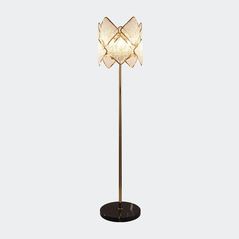 Round Parlor Standing Floor Lamp Modern Clear Crystal Strand 1 Head Gold/Chrome Floor Light with Rhombus Design Clearhalo 'Floor Lamps' 'Lamps' Lighting' 1451855